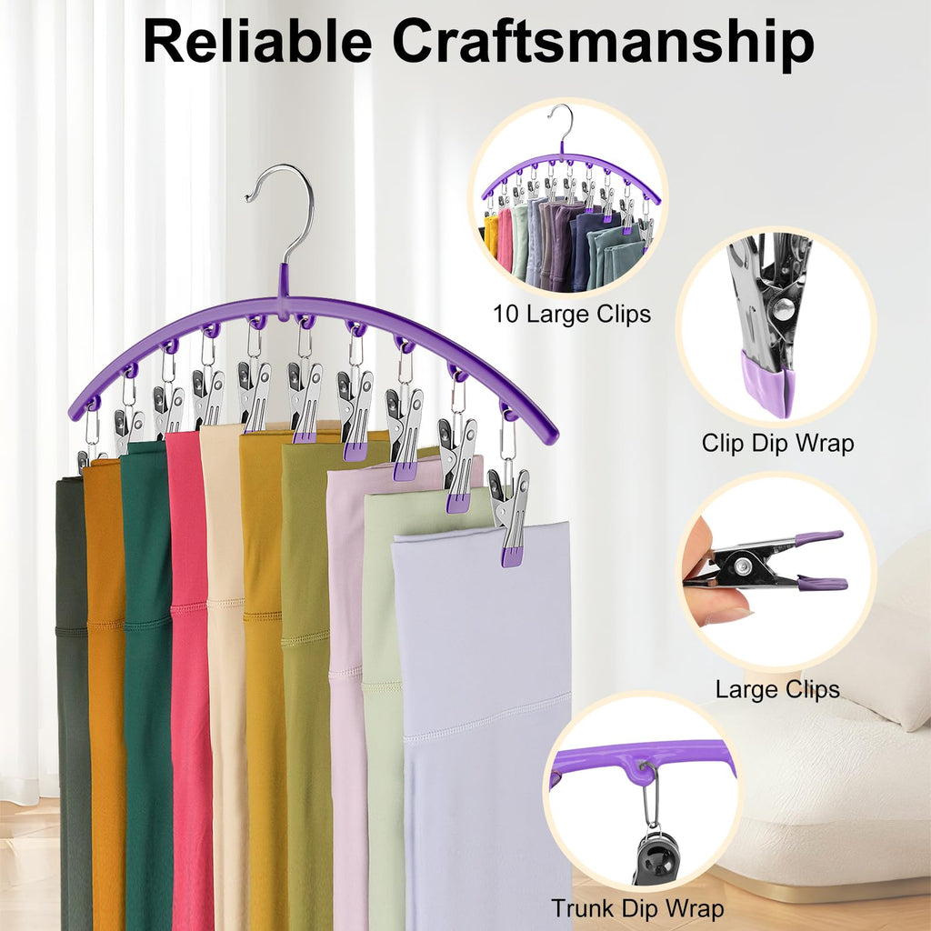 Legging Organizer for Closet, Metal Yoga Pants Hangers 2 Pack w/10 Clips Holds 20 Leggings, Space Saving Hanging Closet Organizer w/Rubber Coated Closet Organizers and Storage, Black