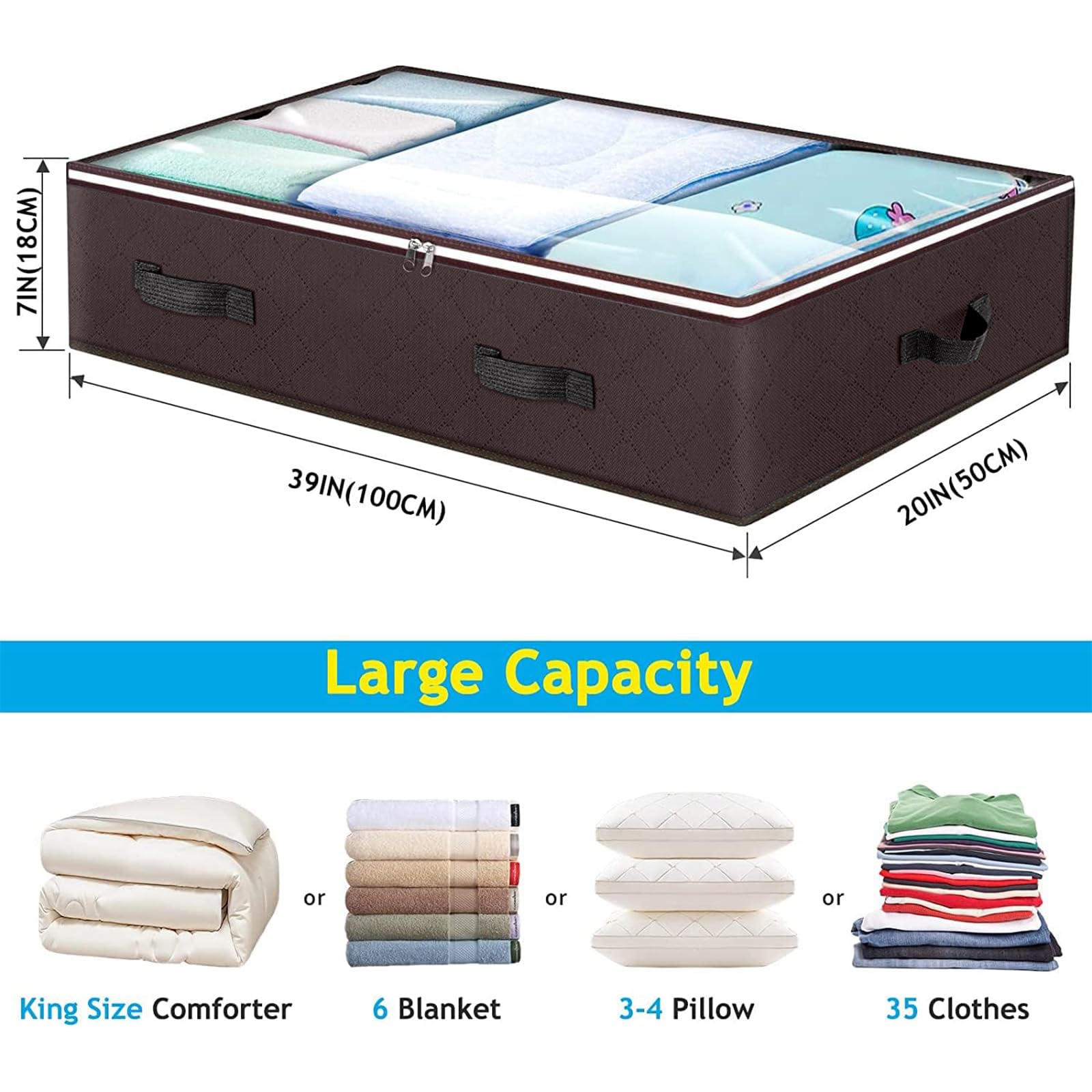 Budding Joy 90L Under Bed Storage Containers, Closet Organizers and Storage Bins, Foldable Underbed Storage Bags for Blanket, Clothing, Comforter, Sweaters, Pillows, Linen Sheets, Wrapping Paper, Grey