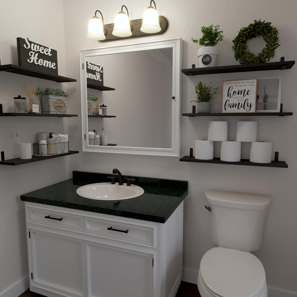 WOPITUES Wood Floating Shelves Set of 6, Shelves for Wall Decor, Farmhouse Shelf for Bedroom, Bathroom Storage Shelves, Book Shelves for Living Room - Rustic Brown