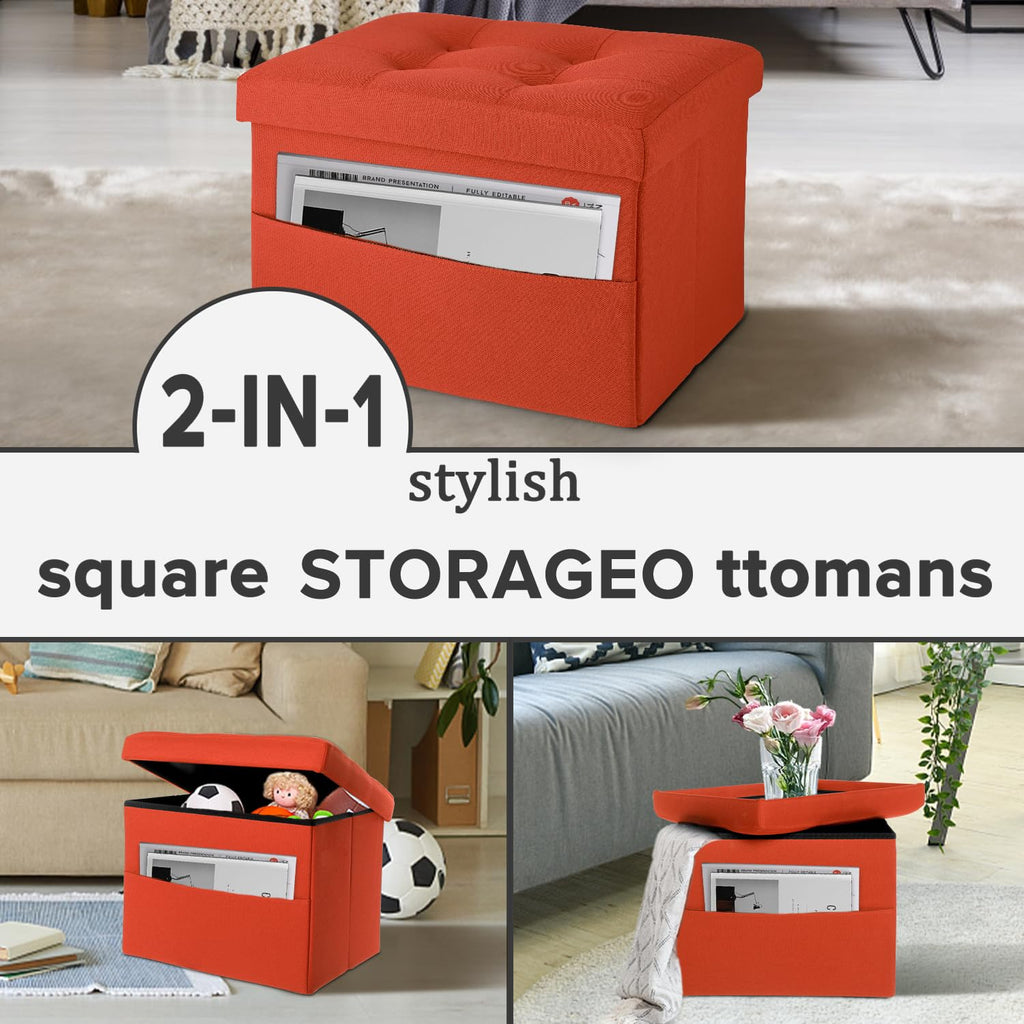 LINMAGCO Ottoman Storage Ottoman with Storage Small Foot Rest Stool Under Desk Stool Short Folding Footrest Linen Cloth Dark Gray 16X12X12IN