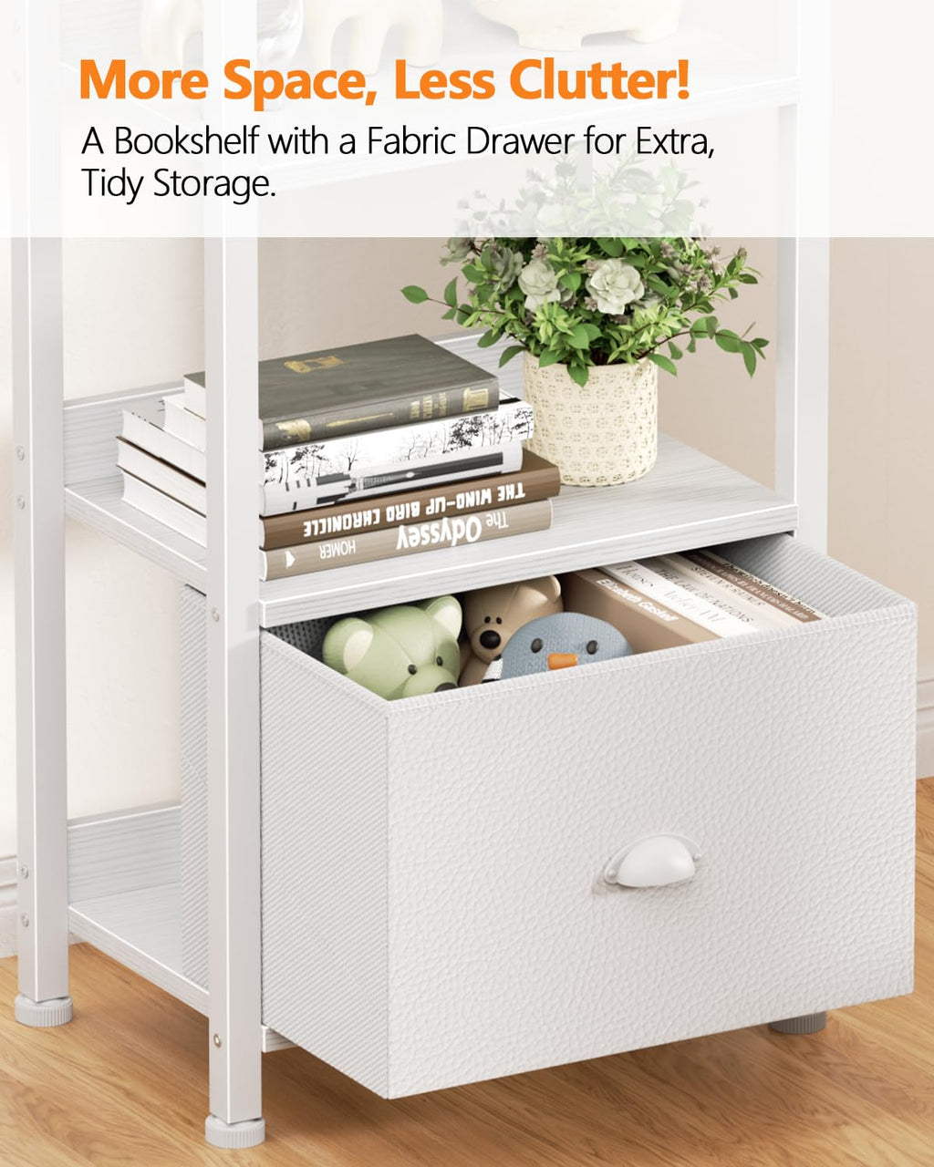 Furologee 5 Tier Bookshelf with Drawer, Tall Narrow Bookcase with Shelves, Wood and Metal Bookshelves Storage Organizer, Industrial Display Standing Shelf Unit for Bedroom, Living Room, Rustic Brown