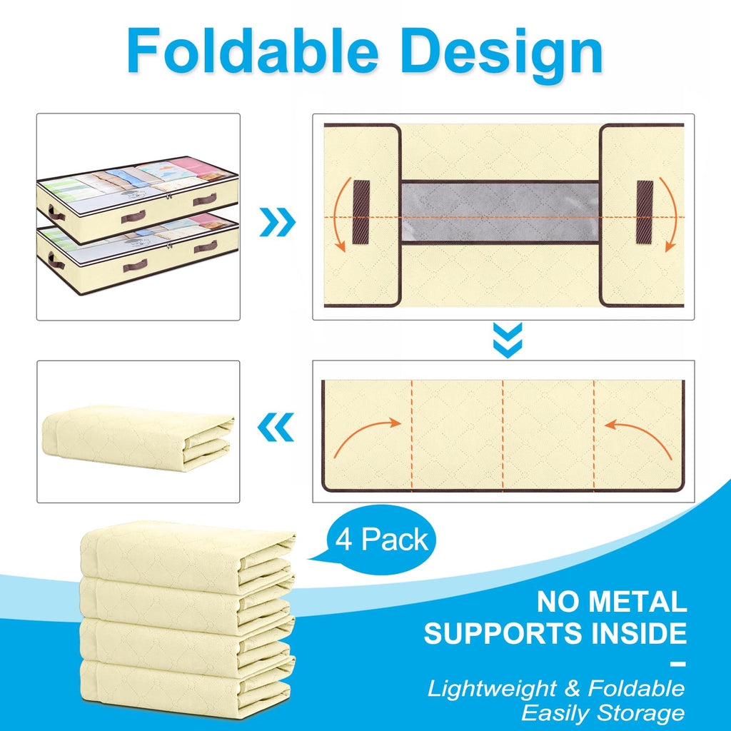 Budding Joy 90L Under Bed Storage Containers, Closet Organizers and Storage Bins, Foldable Underbed Storage Bags for Blanket, Clothing, Comforter, Sweaters, Pillows, Linen Sheets, Wrapping Paper, Grey