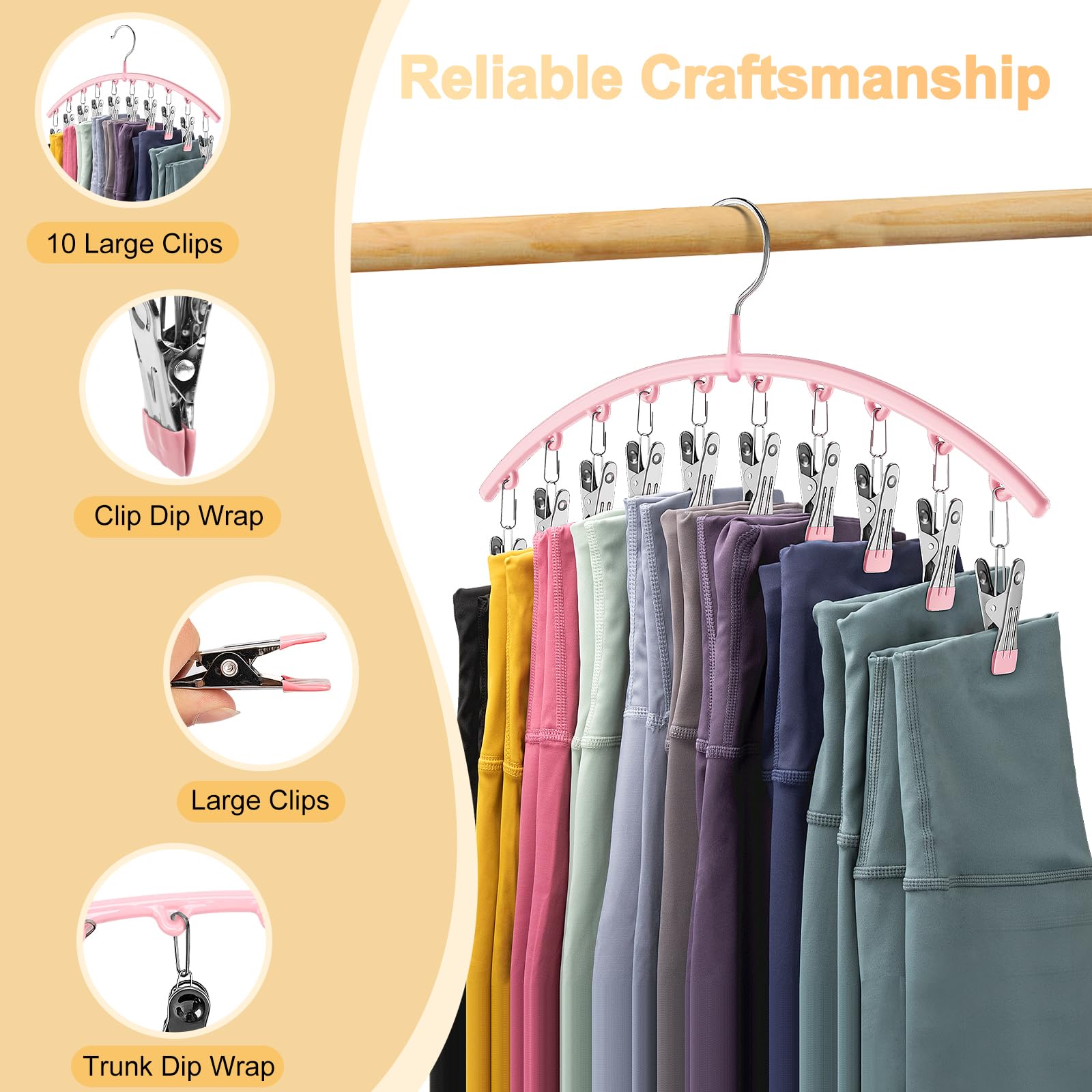 Legging Organizer for Closet, Metal Yoga Pants Hangers 2 Pack w/10 Clips Holds 20 Leggings, Space Saving Hanging Closet Organizer w/Rubber Coated Closet Organizers and Storage, Black