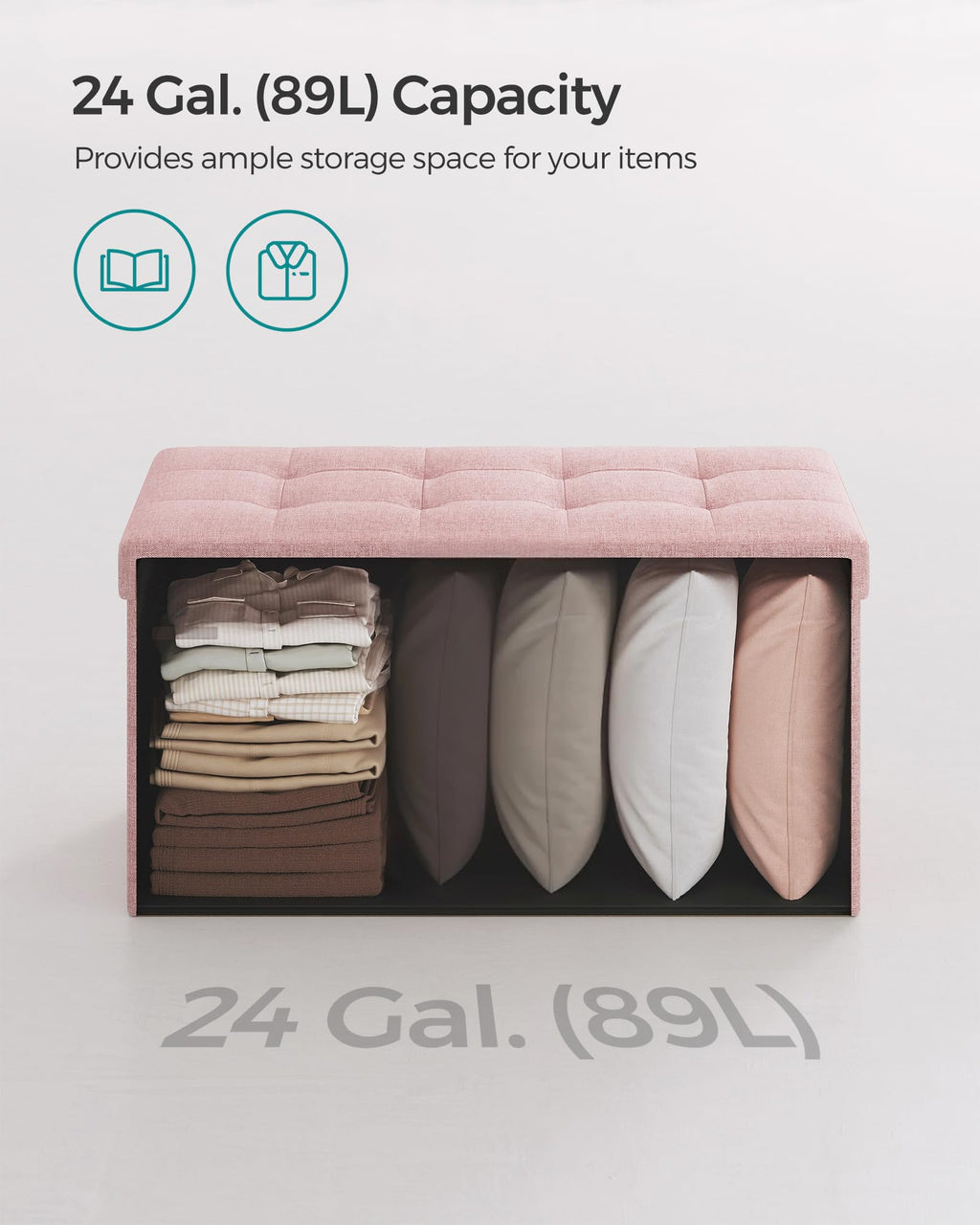 SONGMICS Mazie Collection - 30 Inches Folding Storage Ottoman Bench, Ottoman Foot Rest, End of Bed Bench, Storage Chest, Load 660 lb, for Living Room, Bedroom, Entryway, Ink Black ULSF047B01