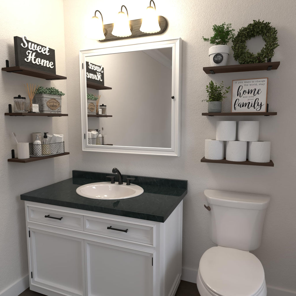 WOPITUES Wood Floating Shelves Set of 6, Shelves for Wall Decor, Farmhouse Shelf for Bedroom, Bathroom Storage Shelves, Book Shelves for Living Room - Rustic Brown