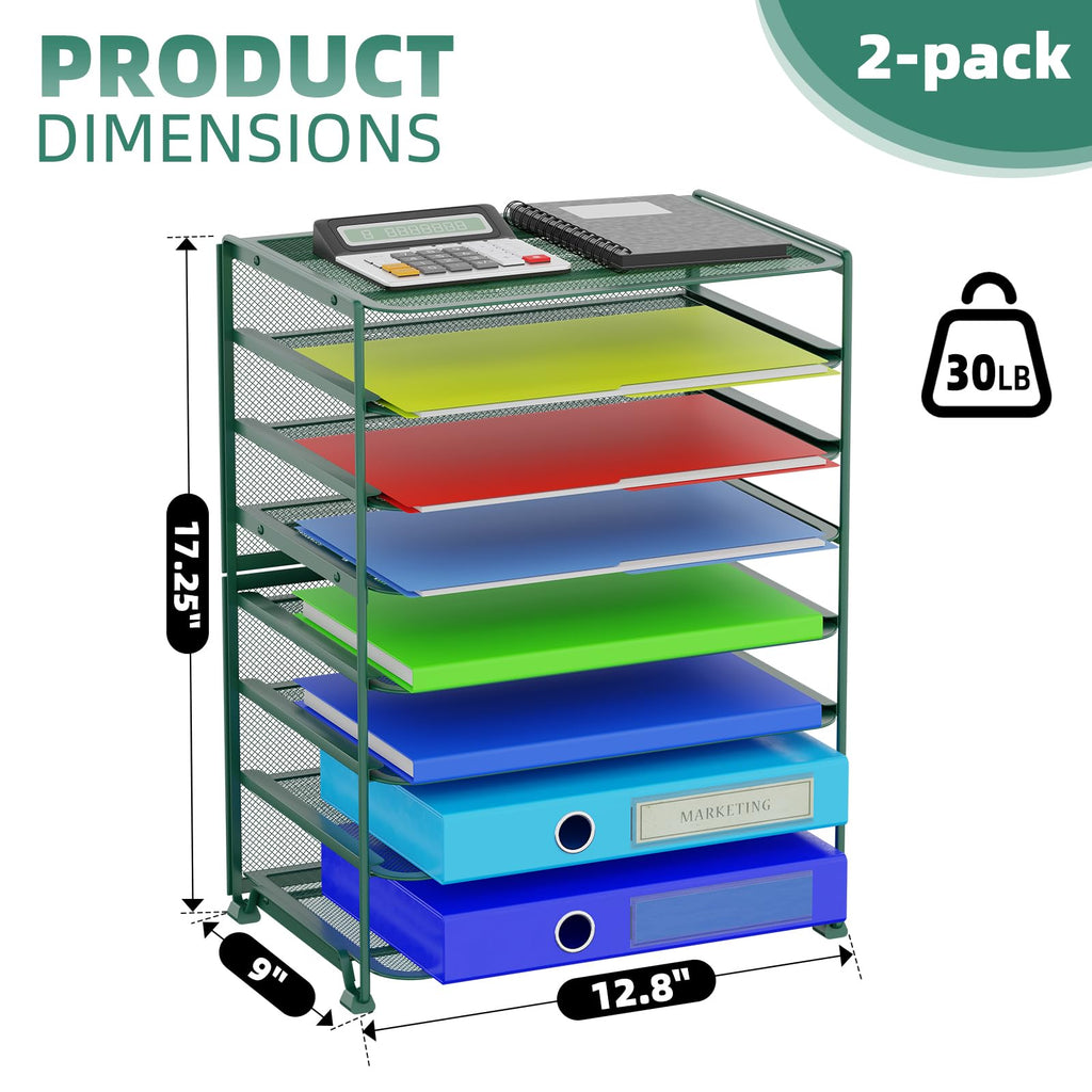 Simple Trending 7 Tier Desk File Organizer, Letter Tray Paper Organizer with Pen Holder and Metal Hanging Basket, Black