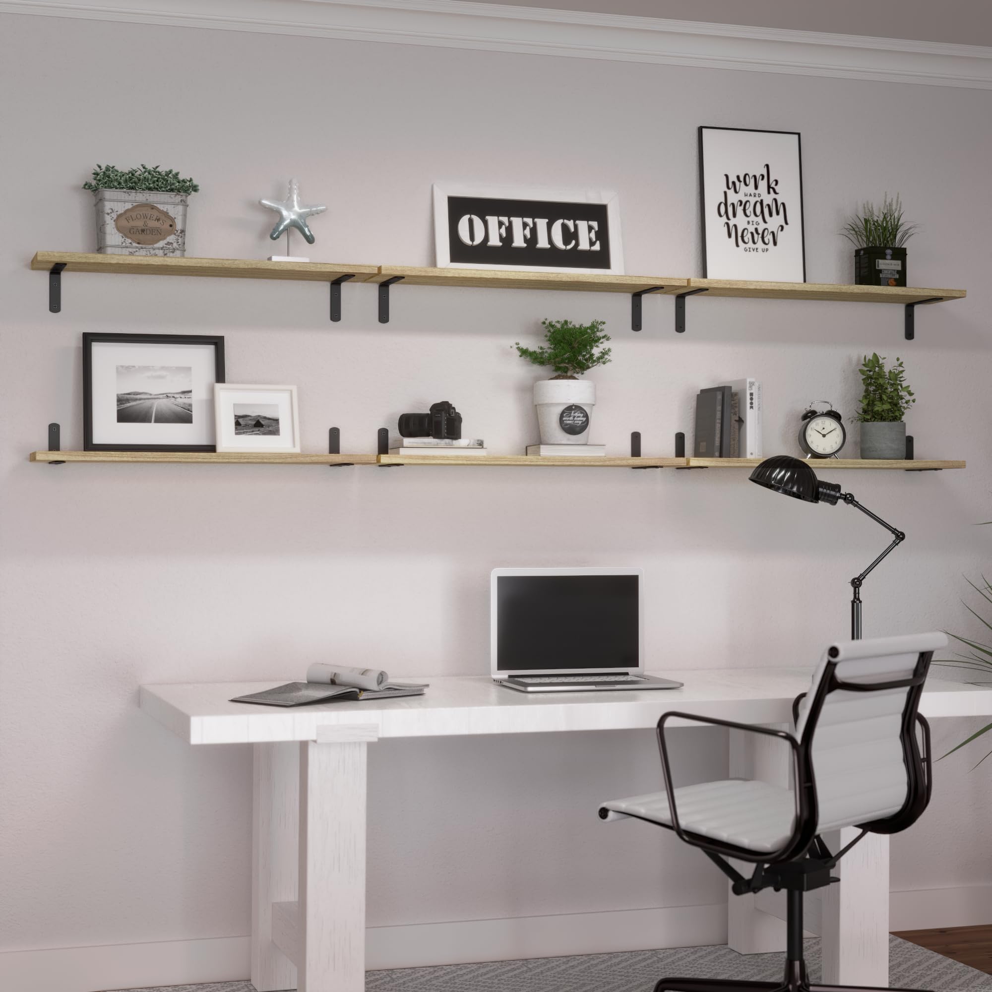 WOPITUES Wood Floating Shelves Set of 6, Shelves for Wall Decor, Farmhouse Shelf for Bedroom, Bathroom Storage Shelves, Book Shelves for Living Room - Rustic Brown