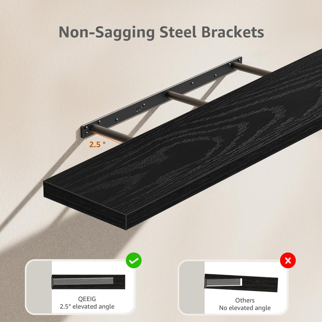 QEEIG Bathroom Floating Shelves for Wall - 15.7" Wall Mounted Shelf Over Toilet Farmhouse Home Decor Display Bookshelf Small 15.7 x 6.7 inch Set of 2, Rustic Brown (008-40BN)