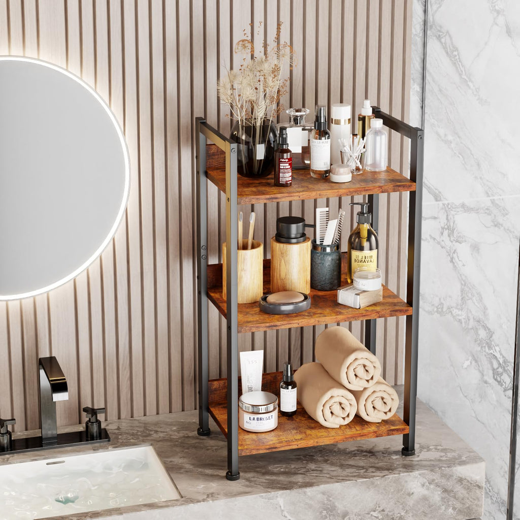 Furologee 5 Tier Bookshelf with Drawer, Tall Narrow Bookcase with Shelves, Wood and Metal Bookshelves Storage Organizer, Industrial Display Standing Shelf Unit for Bedroom, Living Room, Rustic Brown