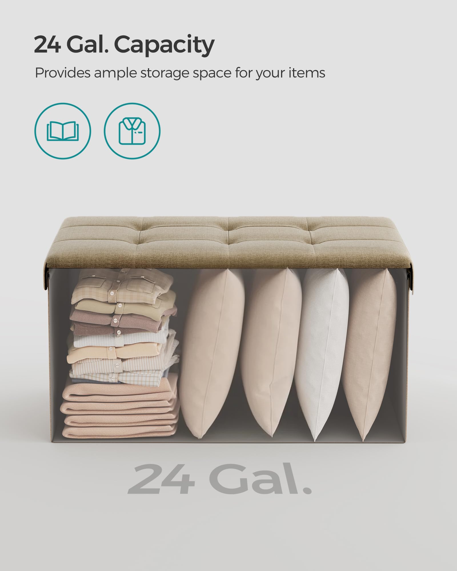 SONGMICS Mazie Collection - 30 Inches Folding Storage Ottoman Bench, Ottoman Foot Rest, End of Bed Bench, Storage Chest, Load 660 lb, for Living Room, Bedroom, Entryway, Ink Black ULSF047B01