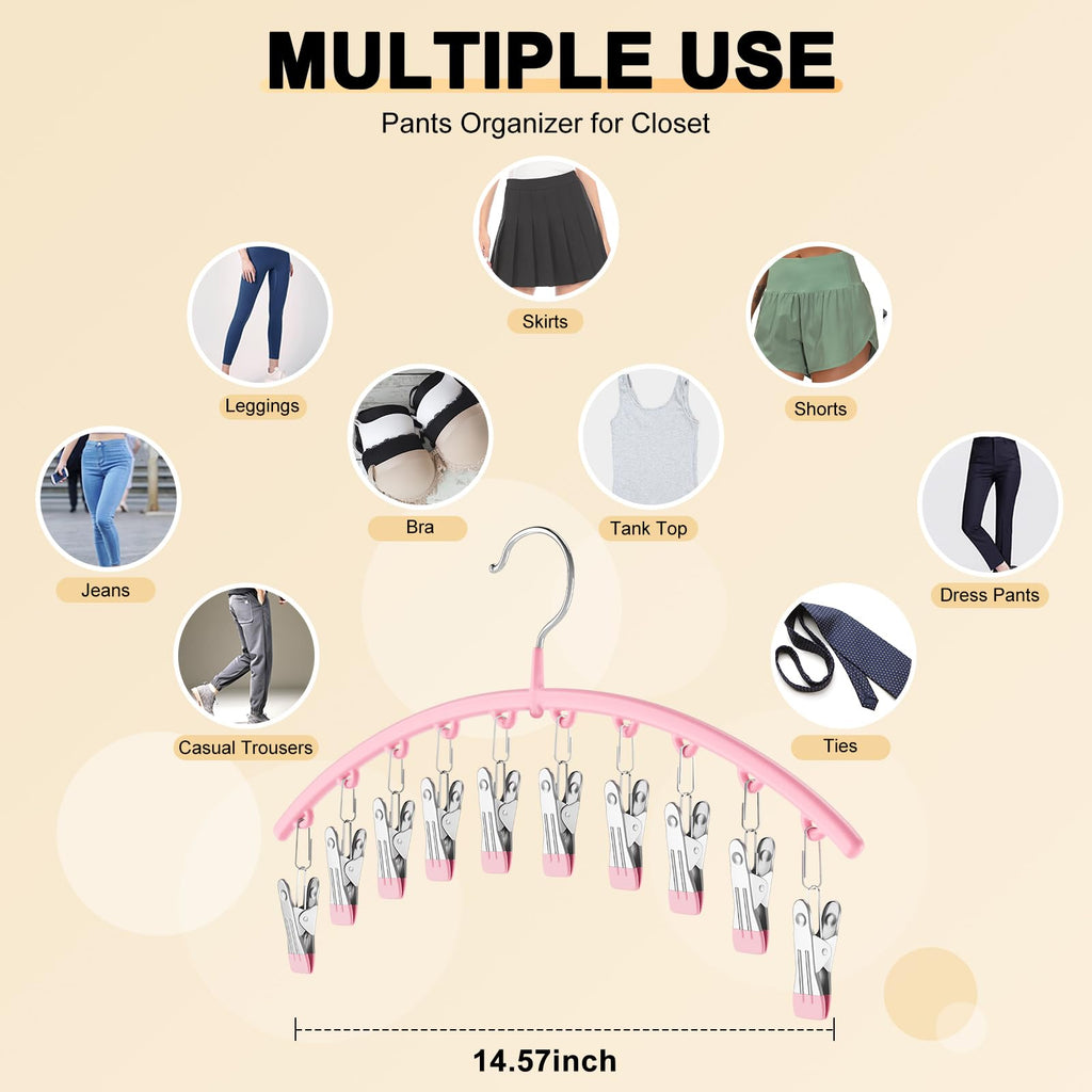 Legging Organizer for Closet, Metal Yoga Pants Hangers 2 Pack w/10 Clips Holds 20 Leggings, Space Saving Hanging Closet Organizer w/Rubber Coated Closet Organizers and Storage, Black