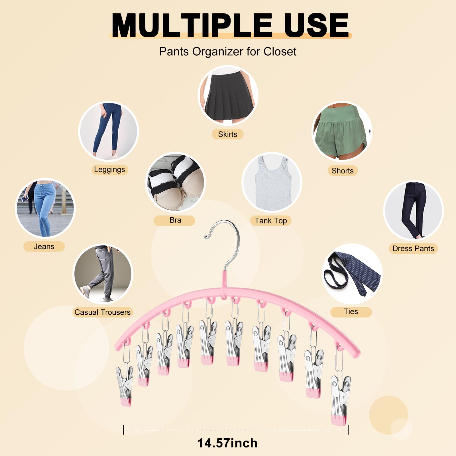 Legging Organizer for Closet, Metal Yoga Pants Hangers 2 Pack w/10 Clips Holds 20 Leggings, Space Saving Hanging Closet Organizer w/Rubber Coated Closet Organizers and Storage, Black