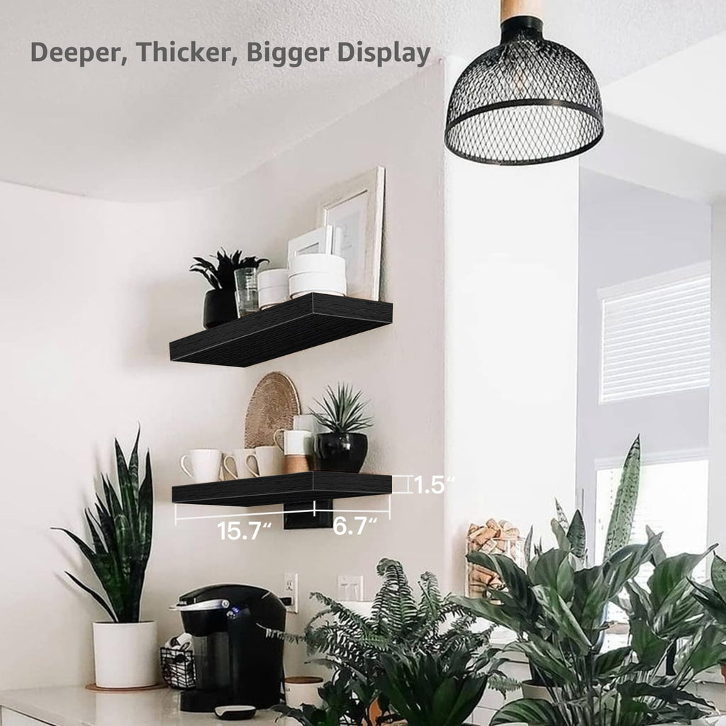 QEEIG Bathroom Floating Shelves for Wall - 15.7" Wall Mounted Shelf Over Toilet Farmhouse Home Decor Display Bookshelf Small 15.7 x 6.7 inch Set of 2, Rustic Brown (008-40BN)