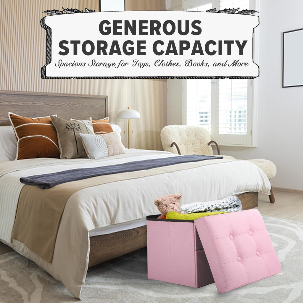 LINMAGCO Ottoman Storage Ottoman with Storage Small Foot Rest Stool Under Desk Stool Short Folding Footrest Linen Cloth Dark Gray 16X12X12IN