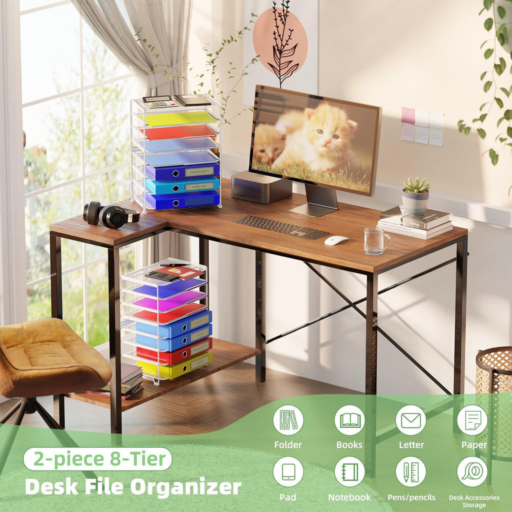 Simple Trending 7 Tier Desk File Organizer, Letter Tray Paper Organizer with Pen Holder and Metal Hanging Basket, Black