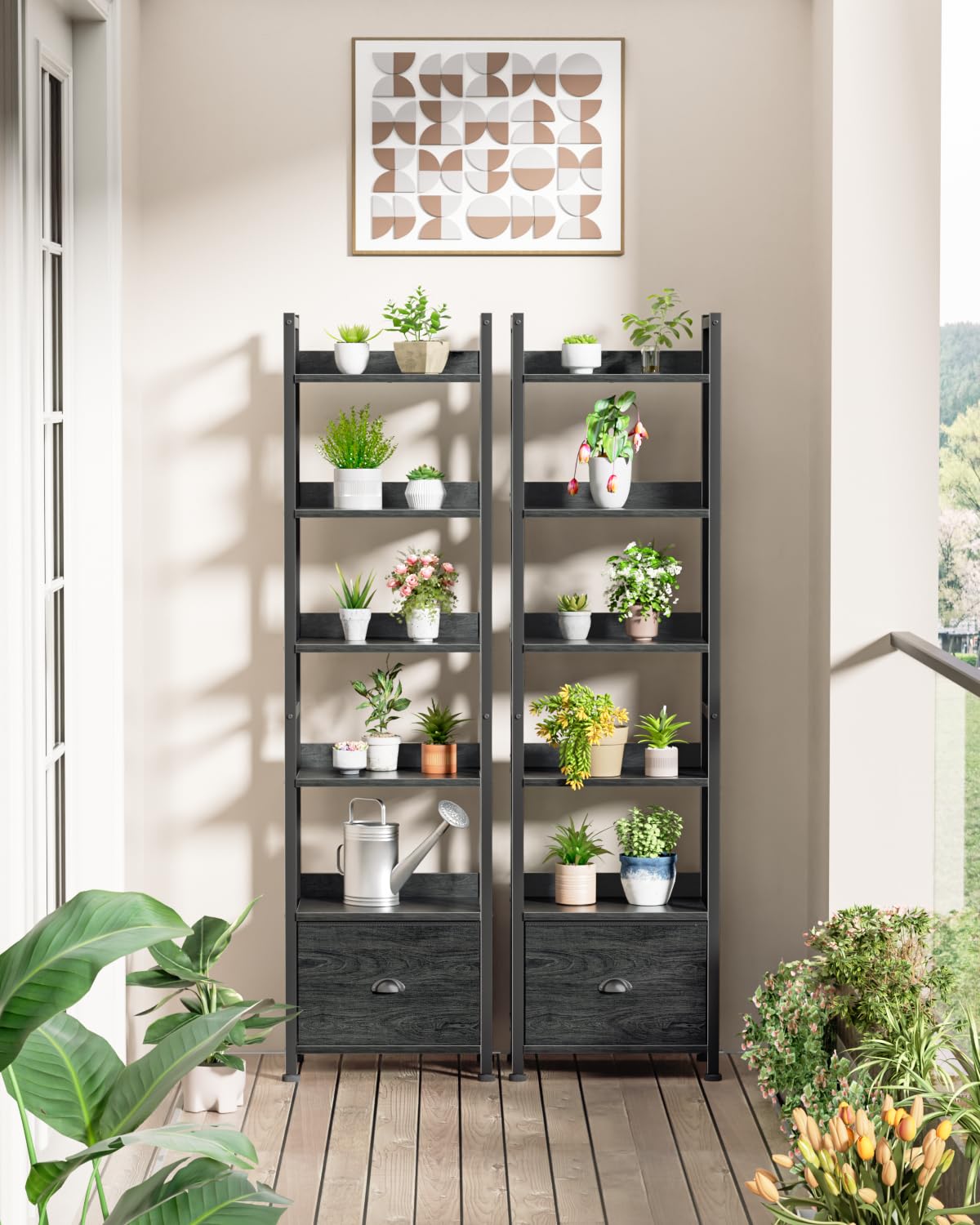 Furologee 5 Tier Bookshelf with Drawer, Tall Narrow Bookcase with Shelves, Wood and Metal Bookshelves Storage Organizer, Industrial Display Standing Shelf Unit for Bedroom, Living Room, Rustic Brown