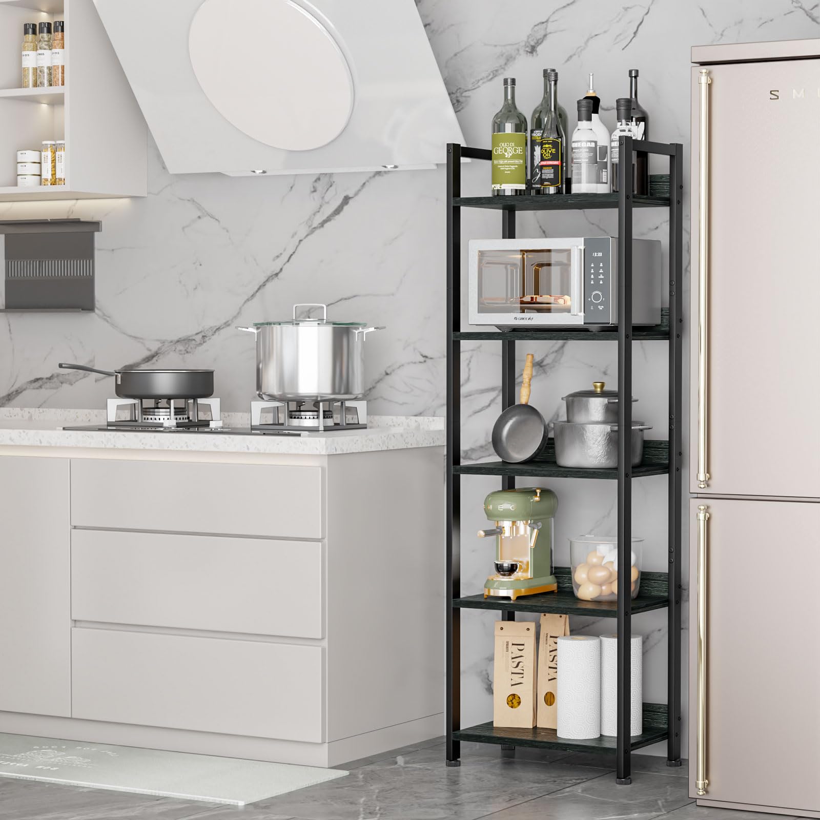 Furologee 5 Tier Bookshelf with Drawer, Tall Narrow Bookcase with Shelves, Wood and Metal Bookshelves Storage Organizer, Industrial Display Standing Shelf Unit for Bedroom, Living Room, Rustic Brown