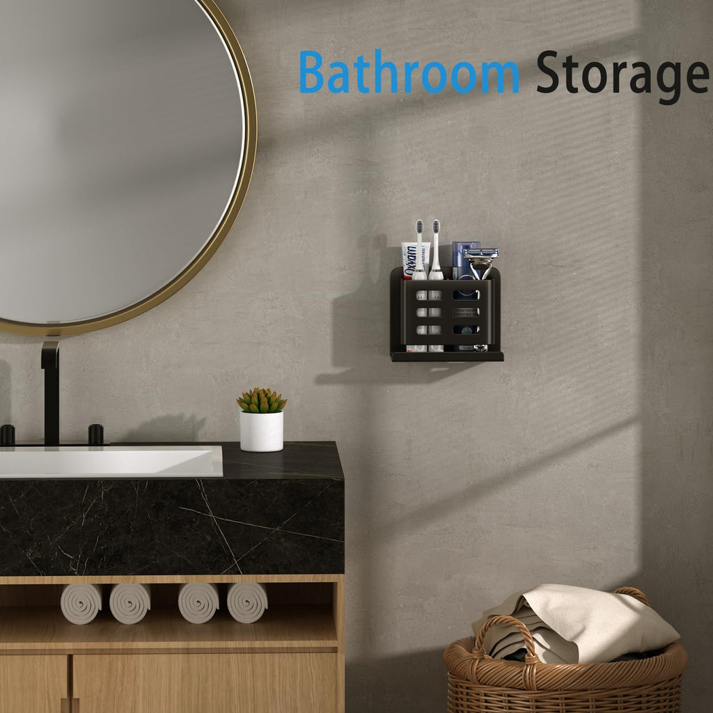Aluminum Toothbrush Holder Self-Adhesive Hanging Bracket Shower Toothbrush Razor Holder Suitable for Toothbrush, Toothpaste, Razor and Comb etc Bathroom Storage