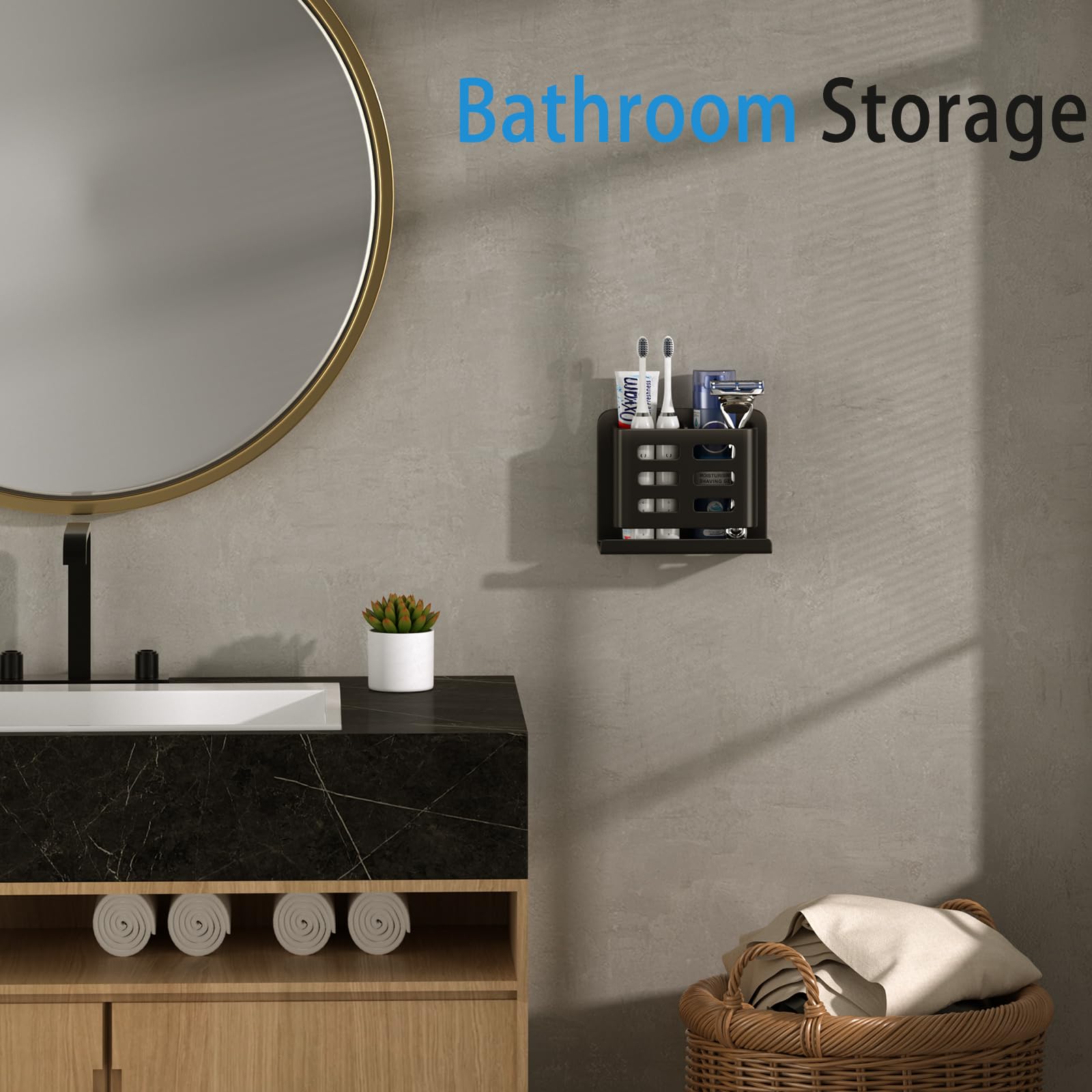 Aluminum Toothbrush Holder Self-Adhesive Hanging Bracket Shower Toothbrush Razor Holder Suitable for Toothbrush, Toothpaste, Razor and Comb etc Bathroom Storage