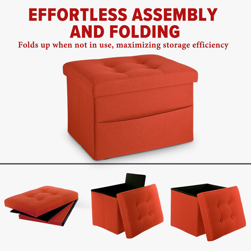 LINMAGCO Ottoman Storage Ottoman with Storage Small Foot Rest Stool Under Desk Stool Short Folding Footrest Linen Cloth Dark Gray 16X12X12IN