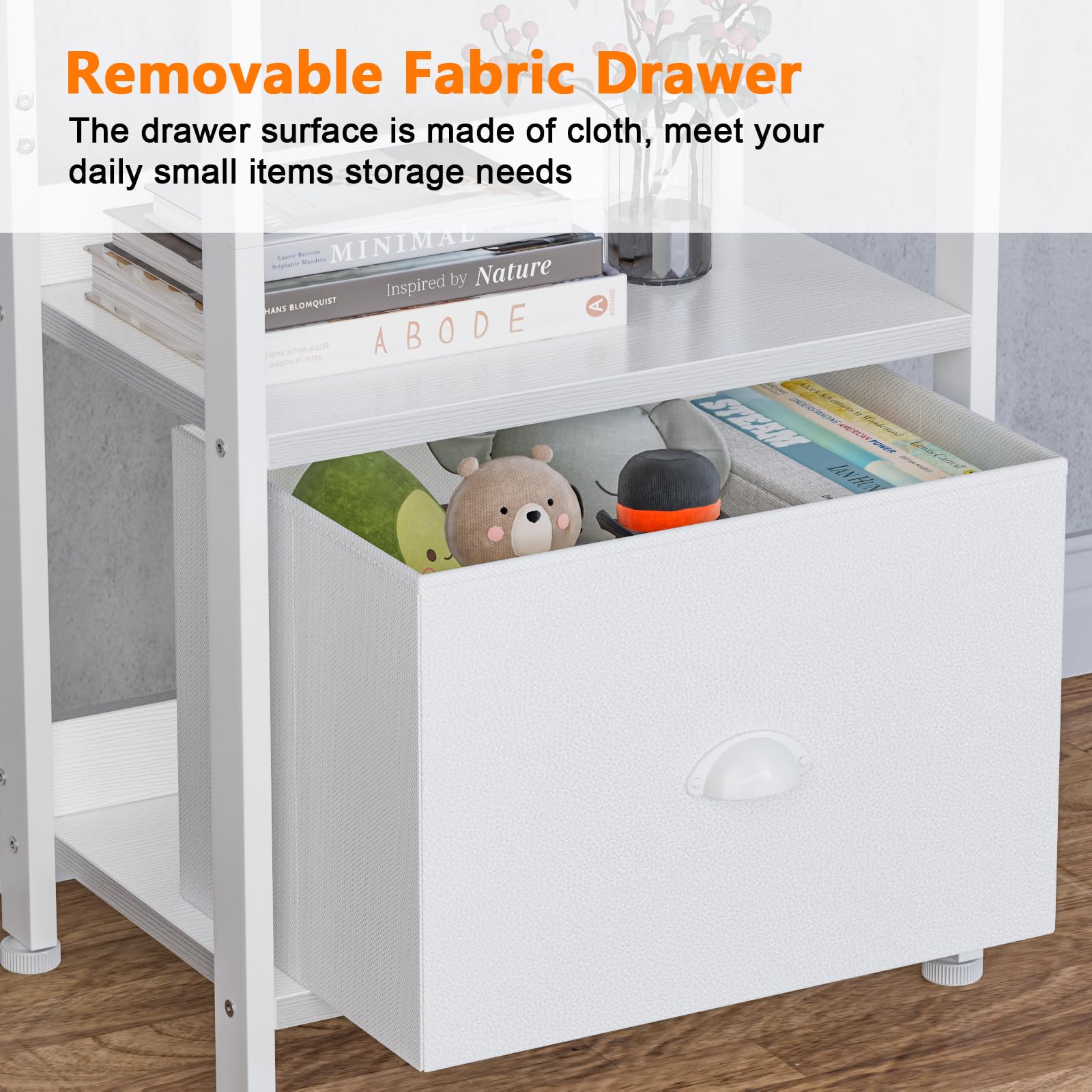 Furologee 5 Tier Bookshelf with Drawer, Tall Narrow Bookcase with Shelves, Wood and Metal Bookshelves Storage Organizer, Industrial Display Standing Shelf Unit for Bedroom, Living Room, Rustic Brown