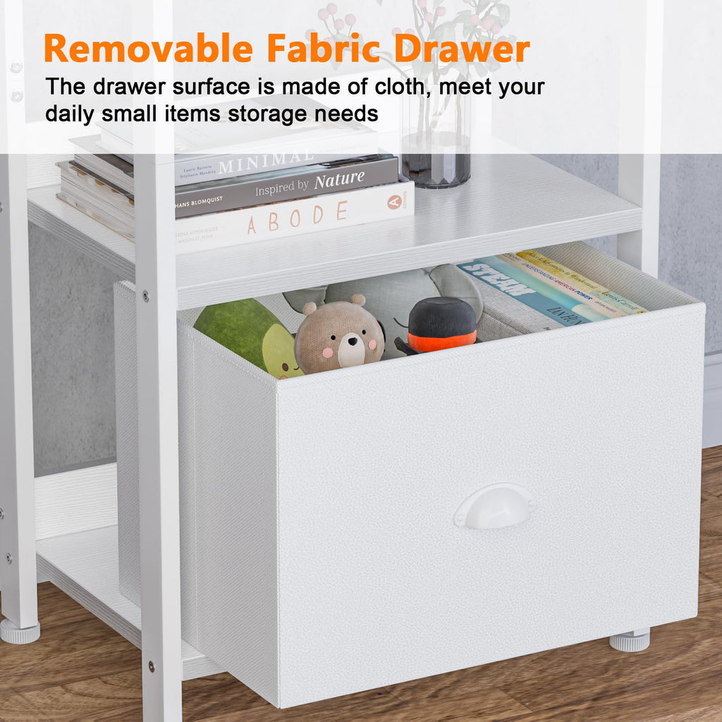 Furologee 5 Tier Bookshelf with Drawer, Tall Narrow Bookcase with Shelves, Wood and Metal Bookshelves Storage Organizer, Industrial Display Standing Shelf Unit for Bedroom, Living Room, Rustic Brown