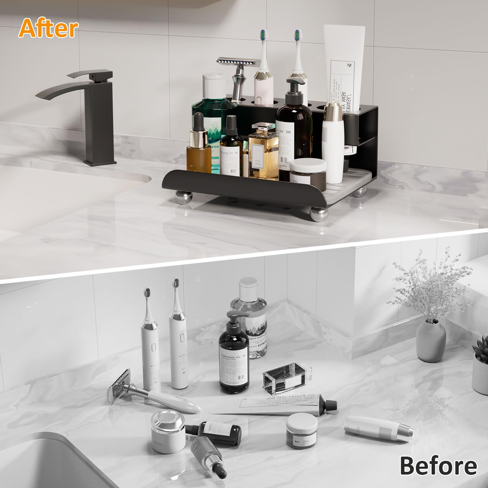 Quick Dry Electric Toothbrush Holder 4 Slots Metal Bathroom Counter Organizer for Toothpaste Razor Mouthwash, White