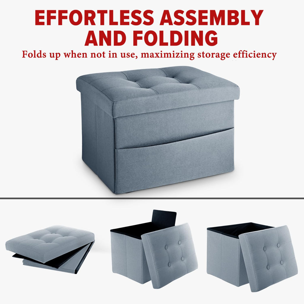 LINMAGCO Ottoman Storage Ottoman with Storage Small Foot Rest Stool Under Desk Stool Short Folding Footrest Linen Cloth Dark Gray 16X12X12IN