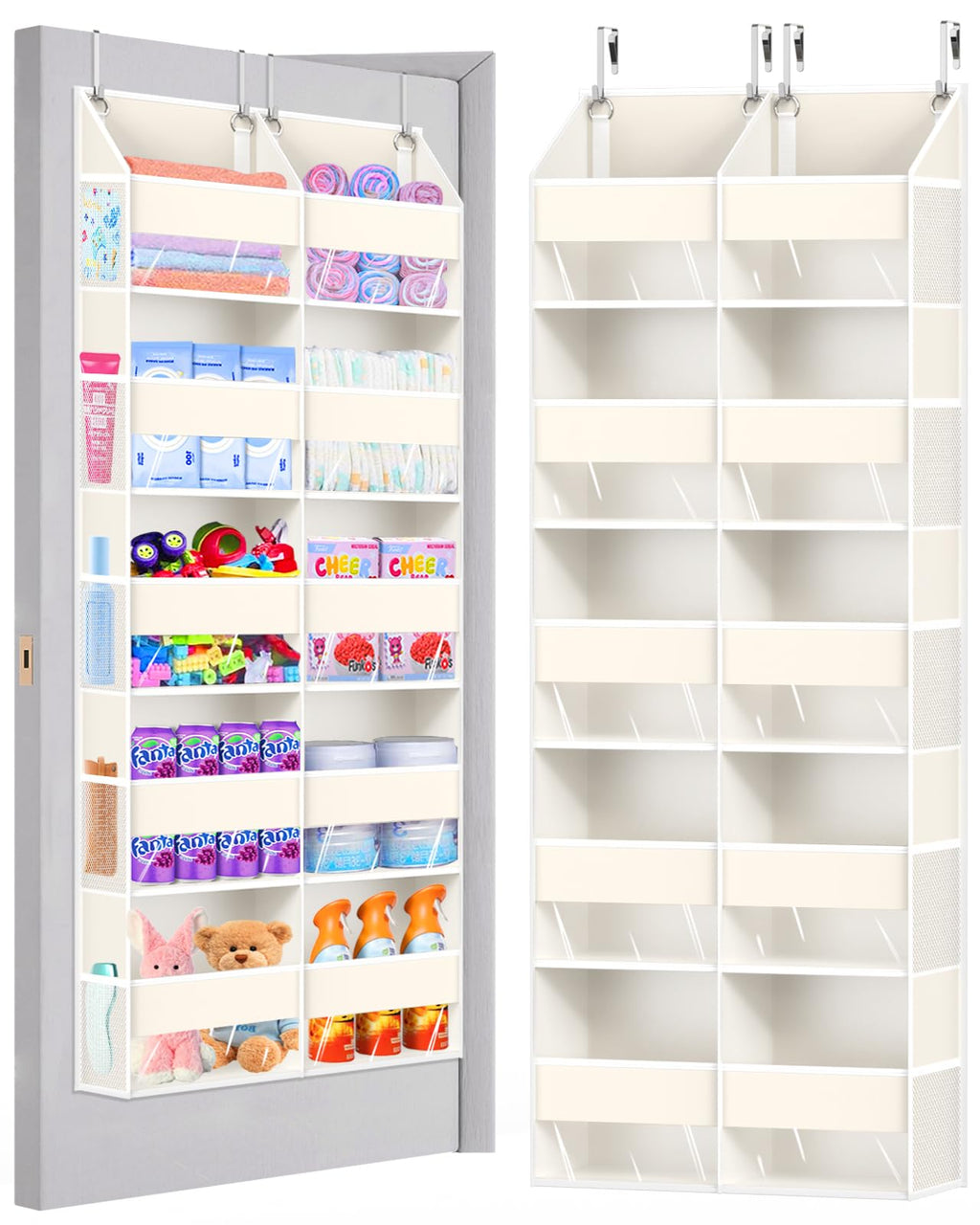 Heavy Duty Over The Door Organizer 5 Tiers, Extra Large Behind Door Storage of 10 Big Front & 10 Mesh Pockets, 80lb Weight Capacity, Hanging Doors Storage Organizer for Closet Bedroom Nursery, Grey