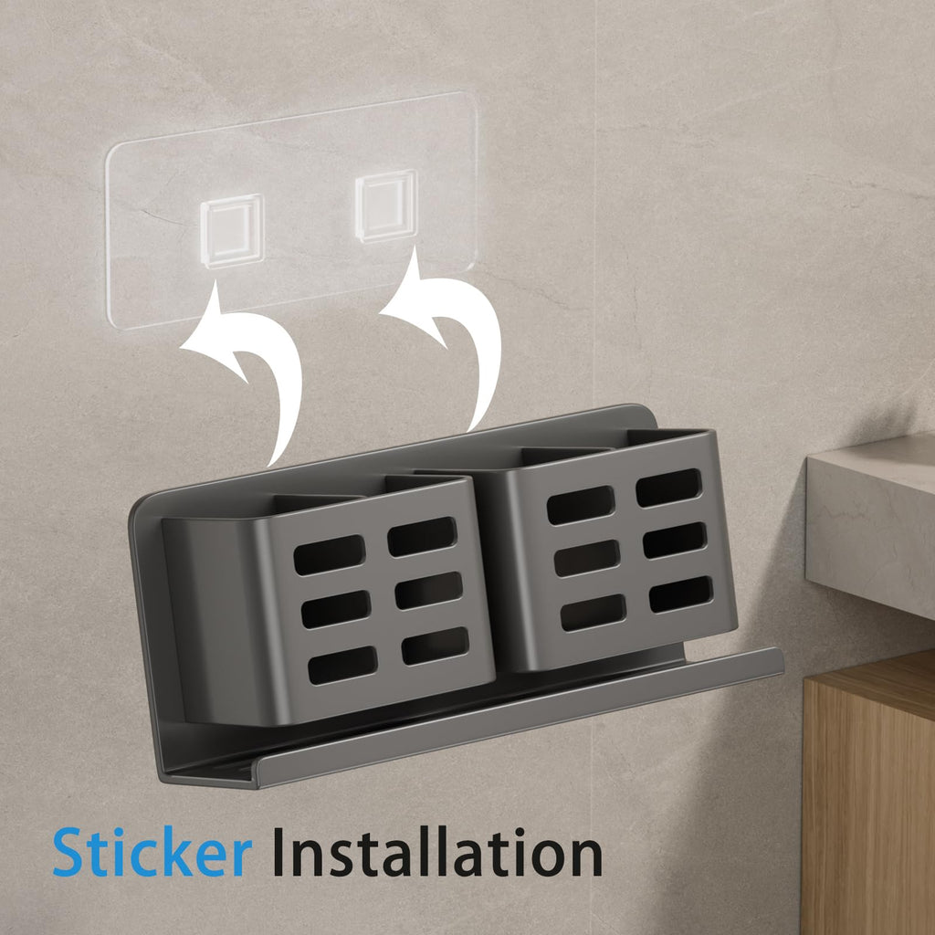 Aluminum Toothbrush Holder Self-Adhesive Hanging Bracket Shower Toothbrush Razor Holder Suitable for Toothbrush, Toothpaste, Razor and Comb etc Bathroom Storage