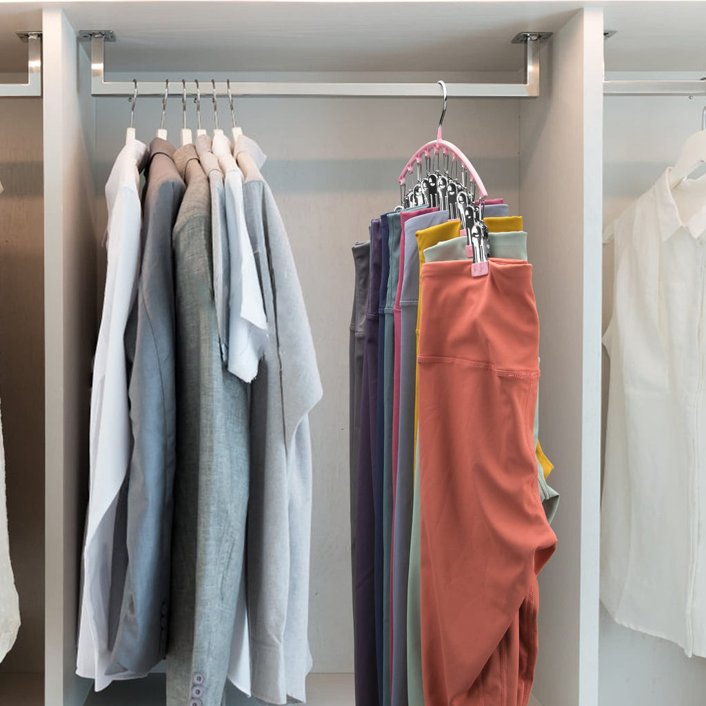 Legging Organizer for Closet, Metal Yoga Pants Hangers 2 Pack w/10 Clips Holds 20 Leggings, Space Saving Hanging Closet Organizer w/Rubber Coated Closet Organizers and Storage, Black