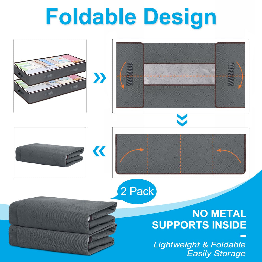 Budding Joy 90L Under Bed Storage Containers, Closet Organizers and Storage Bins, Foldable Underbed Storage Bags for Blanket, Clothing, Comforter, Sweaters, Pillows, Linen Sheets, Wrapping Paper, Grey