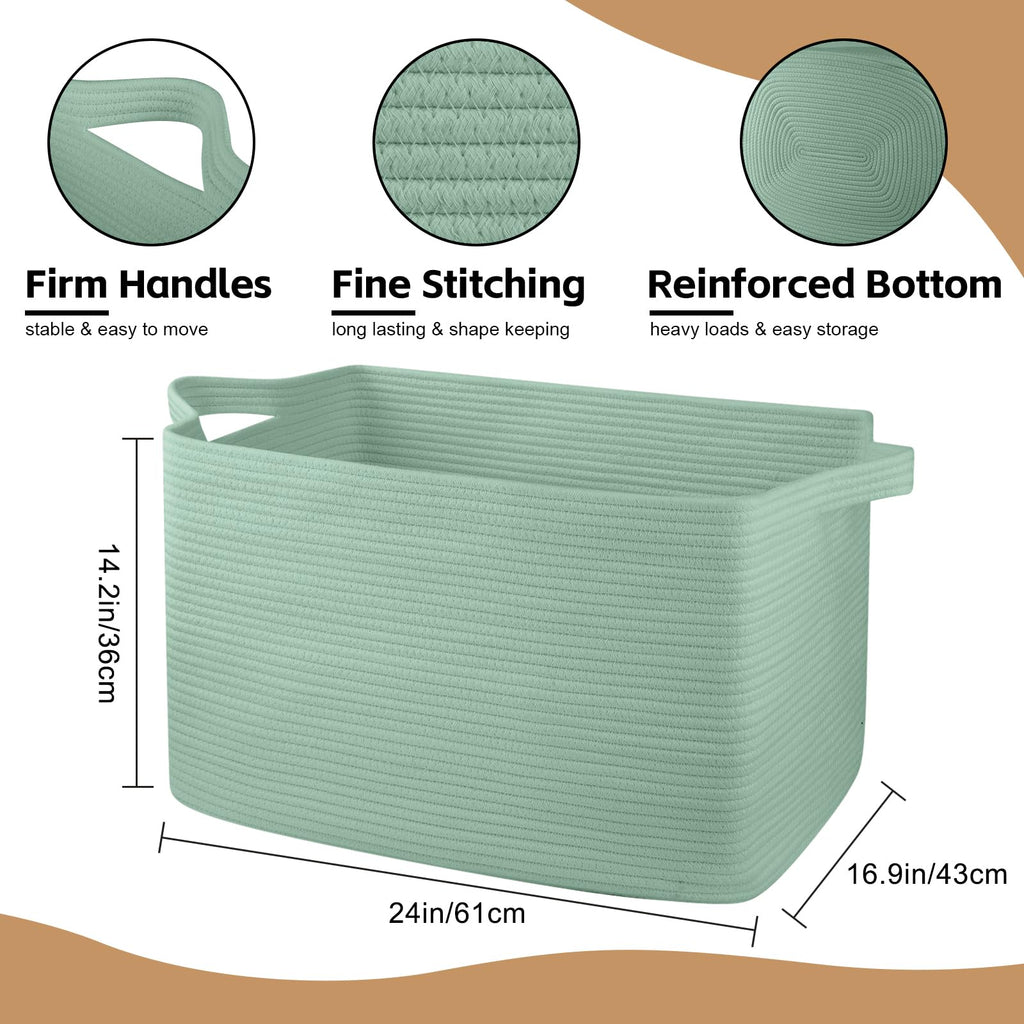 95L Extra Large Blanket Basket, 24" x 16.9" x 14.2" Woven Storage Basket for Living Room, Rectangle Nursery Blanket Storage for Toys, Towels, Dirty Clothes (Black)