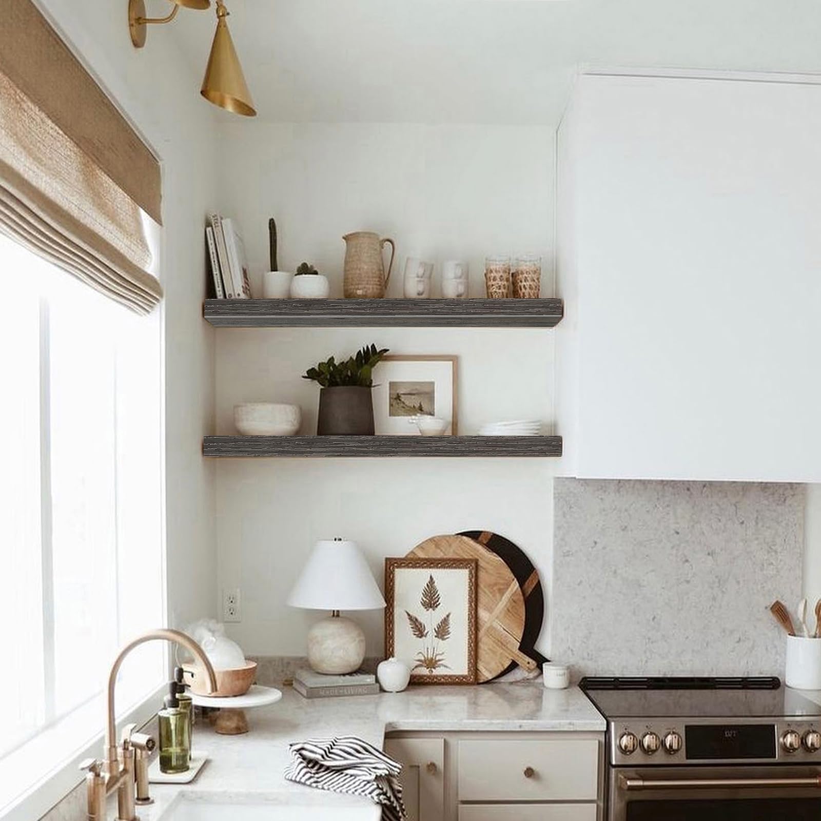 QEEIG Bathroom Floating Shelves for Wall - 15.7" Wall Mounted Shelf Over Toilet Farmhouse Home Decor Display Bookshelf Small 15.7 x 6.7 inch Set of 2, Rustic Brown (008-40BN)