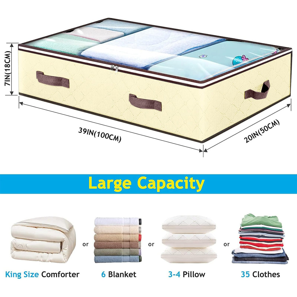 Budding Joy 90L Under Bed Storage Containers, Closet Organizers and Storage Bins, Foldable Underbed Storage Bags for Blanket, Clothing, Comforter, Sweaters, Pillows, Linen Sheets, Wrapping Paper, Grey