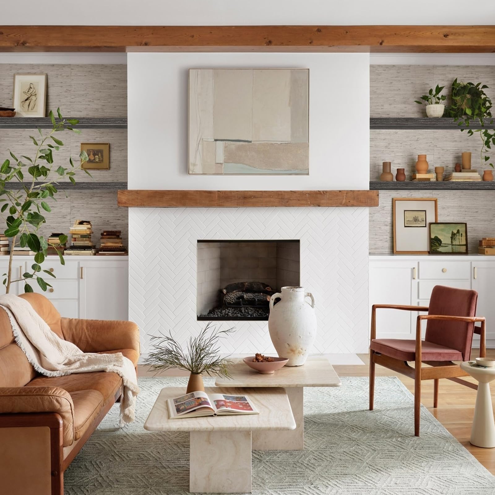 QEEIG Bathroom Floating Shelves for Wall - 15.7" Wall Mounted Shelf Over Toilet Farmhouse Home Decor Display Bookshelf Small 15.7 x 6.7 inch Set of 2, Rustic Brown (008-40BN)