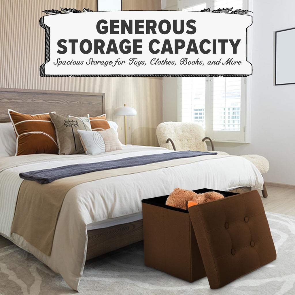 LINMAGCO Ottoman Storage Ottoman with Storage Small Foot Rest Stool Under Desk Stool Short Folding Footrest Linen Cloth Dark Gray 16X12X12IN