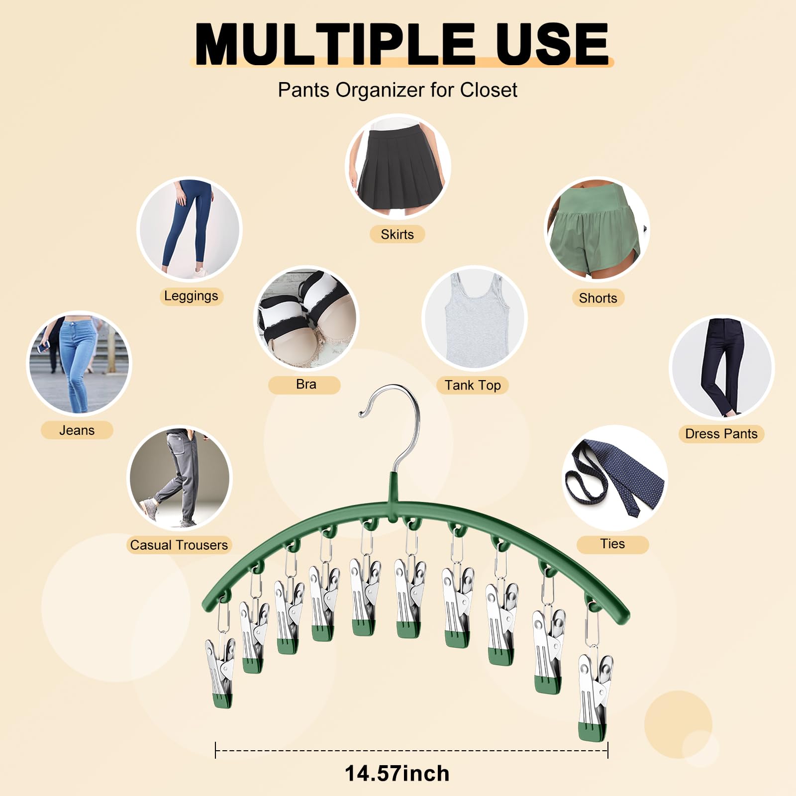 Legging Organizer for Closet, Metal Yoga Pants Hangers 2 Pack w/10 Clips Holds 20 Leggings, Space Saving Hanging Closet Organizer w/Rubber Coated Closet Organizers and Storage, Black