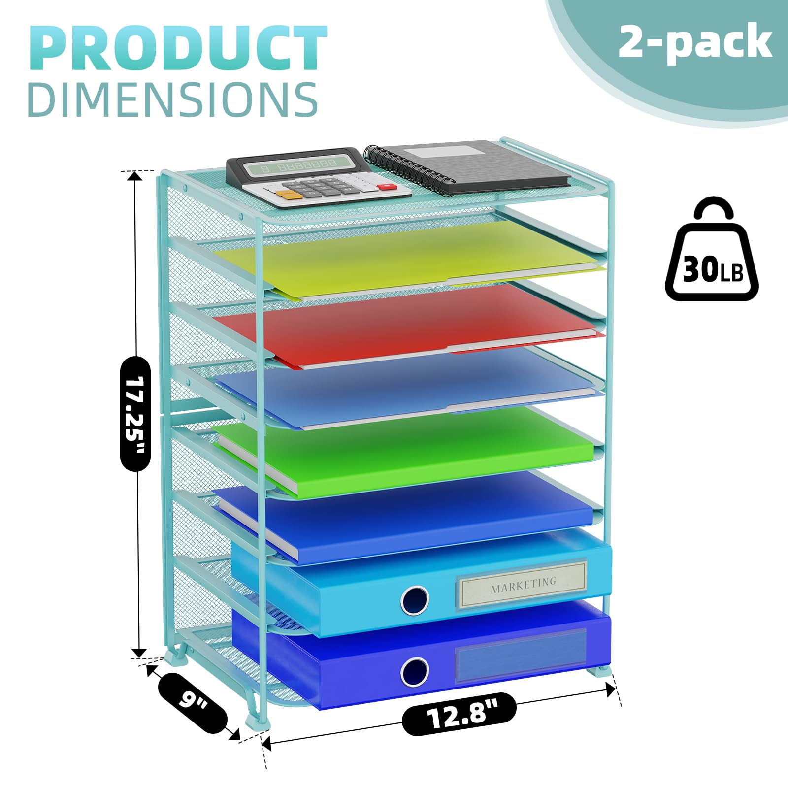 Simple Trending 7 Tier Desk File Organizer, Letter Tray Paper Organizer with Pen Holder and Metal Hanging Basket, Black