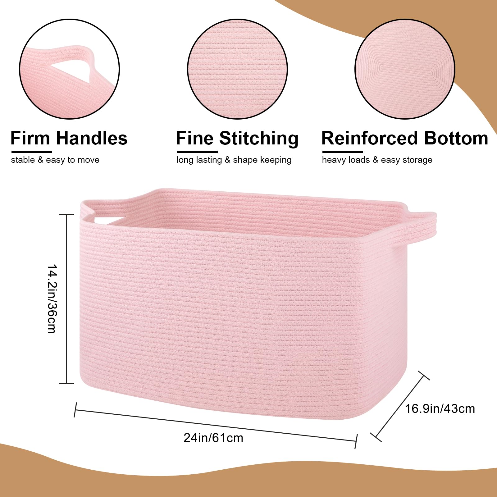 95L Extra Large Blanket Basket, 24" x 16.9" x 14.2" Woven Storage Basket for Living Room, Rectangle Nursery Blanket Storage for Toys, Towels, Dirty Clothes (Black)