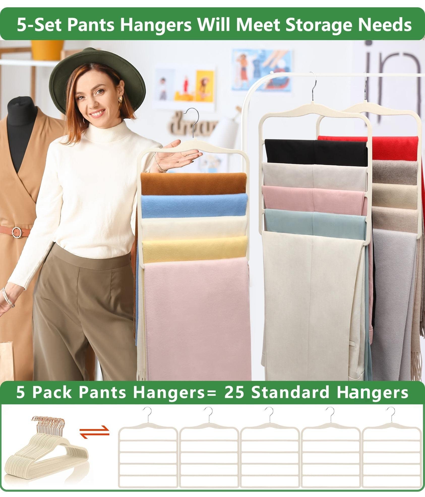 Closet Organizers and Storage,3 Pack Organization and Storage Pants-Hangers-Space-Saving,Velvet Hanger for Dorm Room for College Students Girls Boys Guys Hanging Jean Scarf