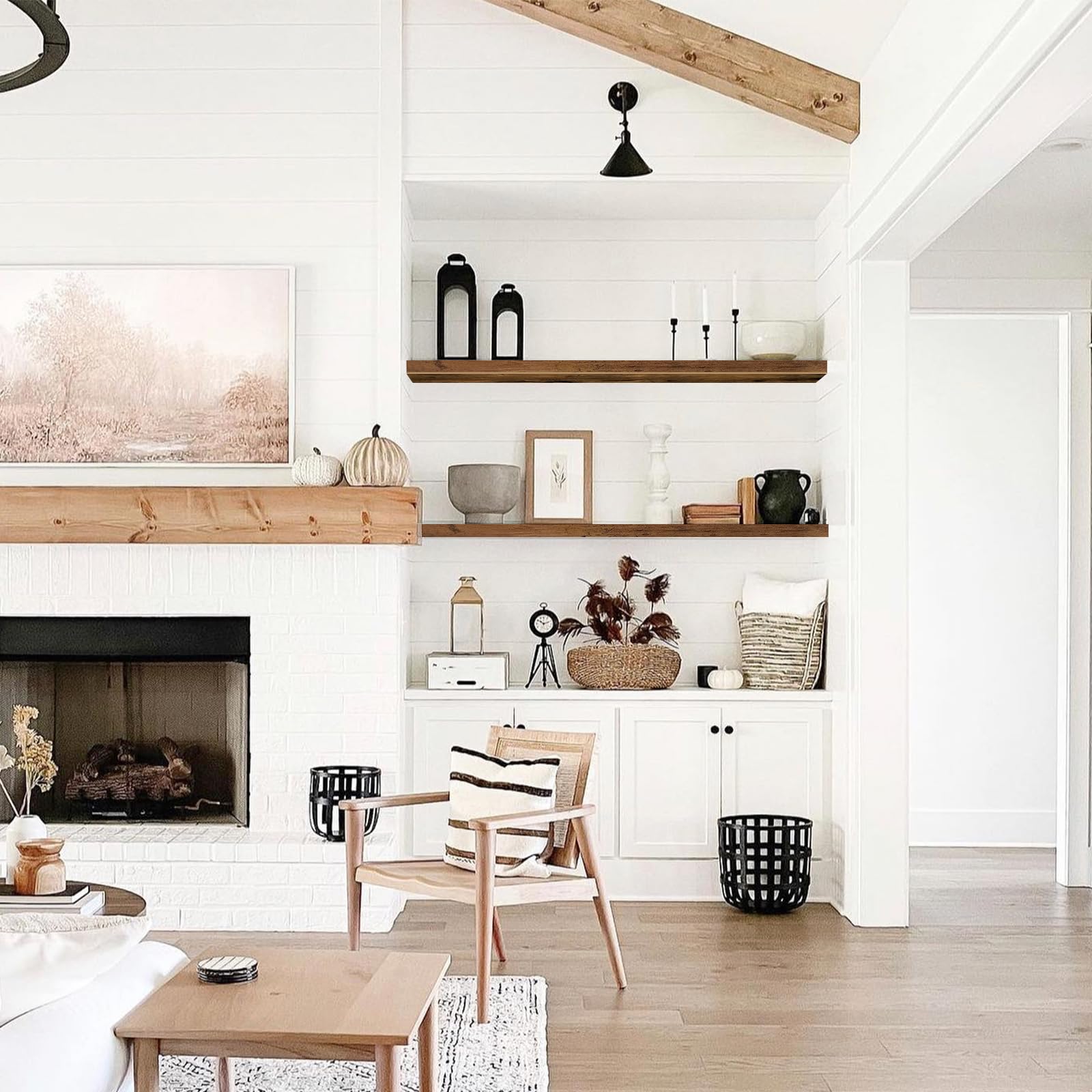 QEEIG Bathroom Floating Shelves for Wall - 15.7" Wall Mounted Shelf Over Toilet Farmhouse Home Decor Display Bookshelf Small 15.7 x 6.7 inch Set of 2, Rustic Brown (008-40BN)