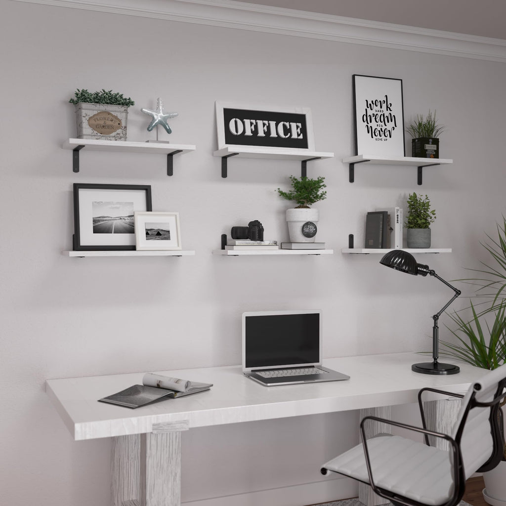 WOPITUES Wood Floating Shelves Set of 6, Shelves for Wall Decor, Farmhouse Shelf for Bedroom, Bathroom Storage Shelves, Book Shelves for Living Room - Rustic Brown