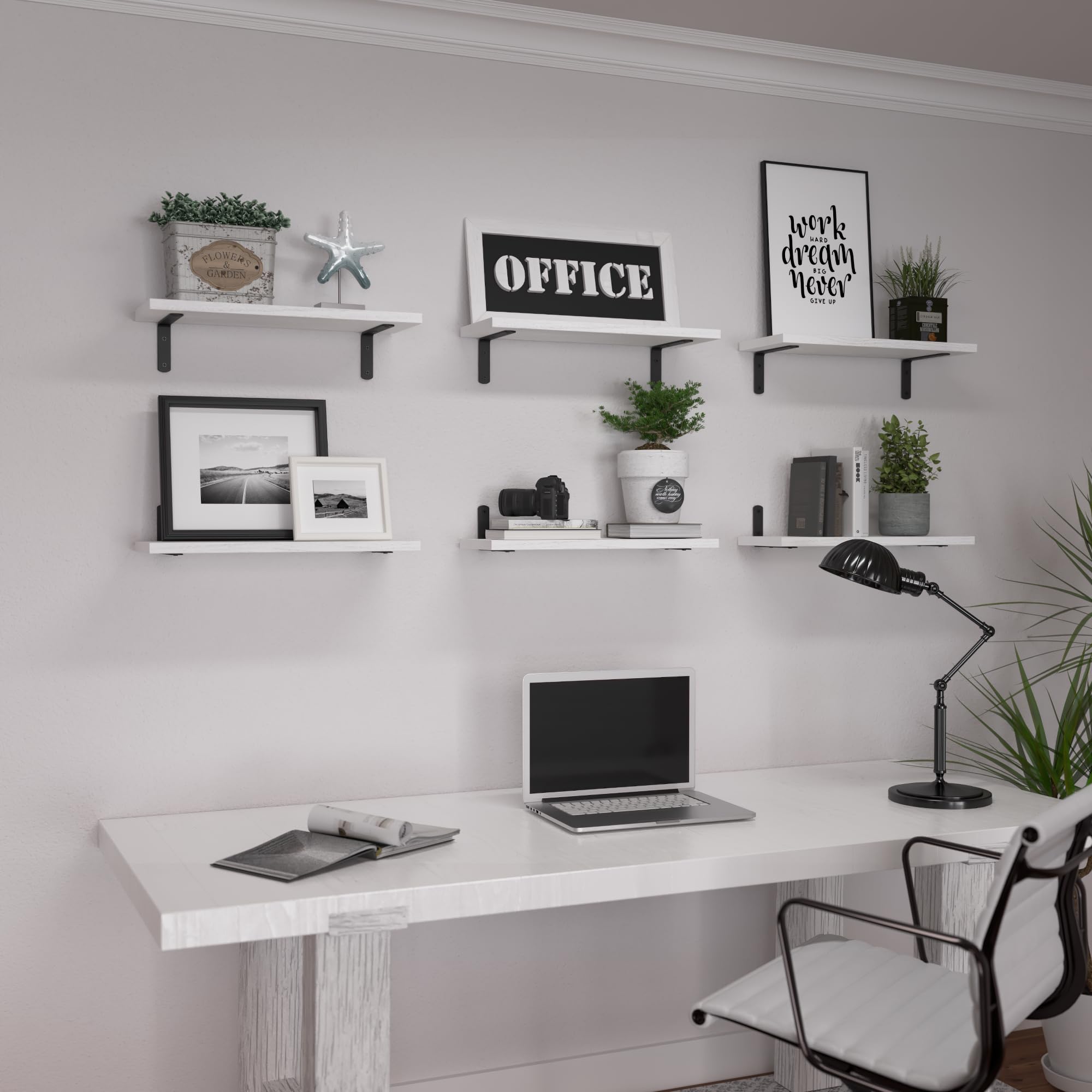 WOPITUES Wood Floating Shelves Set of 6, Shelves for Wall Decor, Farmhouse Shelf for Bedroom, Bathroom Storage Shelves, Book Shelves for Living Room - Rustic Brown