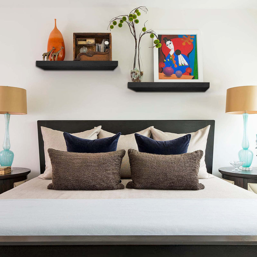 QEEIG Bathroom Floating Shelves for Wall - 15.7" Wall Mounted Shelf Over Toilet Farmhouse Home Decor Display Bookshelf Small 15.7 x 6.7 inch Set of 2, Rustic Brown (008-40BN)