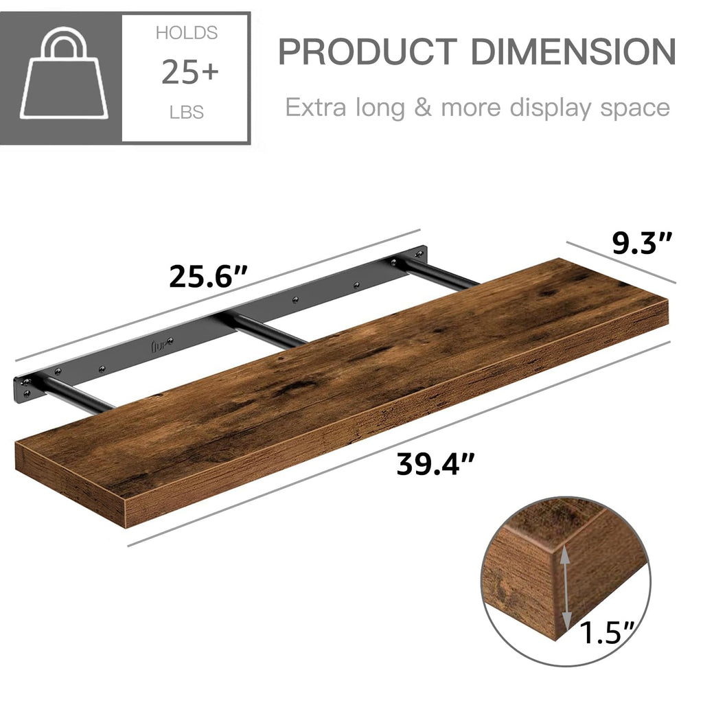 QEEIG Bathroom Floating Shelves for Wall - 15.7" Wall Mounted Shelf Over Toilet Farmhouse Home Decor Display Bookshelf Small 15.7 x 6.7 inch Set of 2, Rustic Brown (008-40BN)