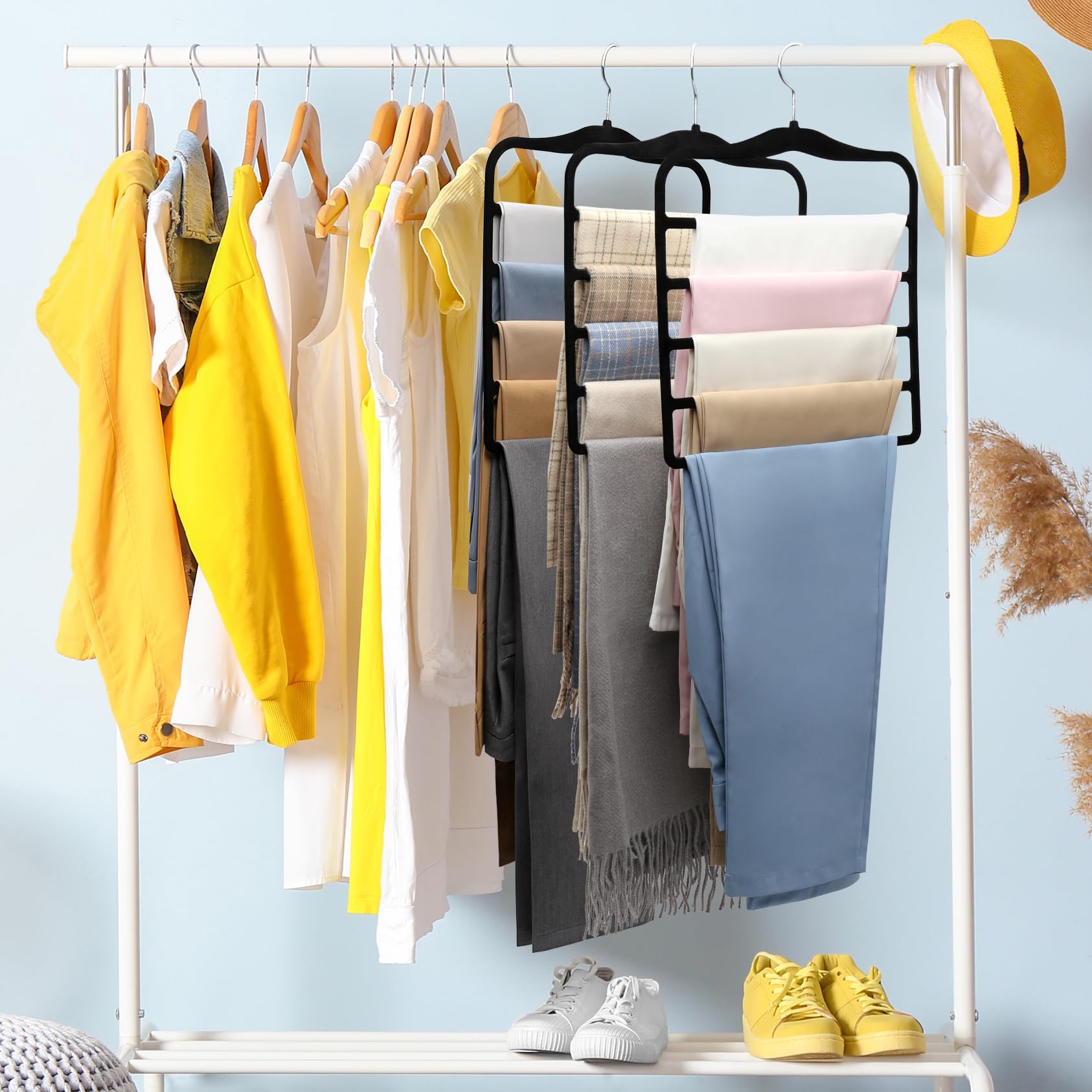 Closet Organizers and Storage,3 Pack Organization and Storage Pants-Hangers-Space-Saving,Velvet Hanger for Dorm Room for College Students Girls Boys Guys Hanging Jean Scarf