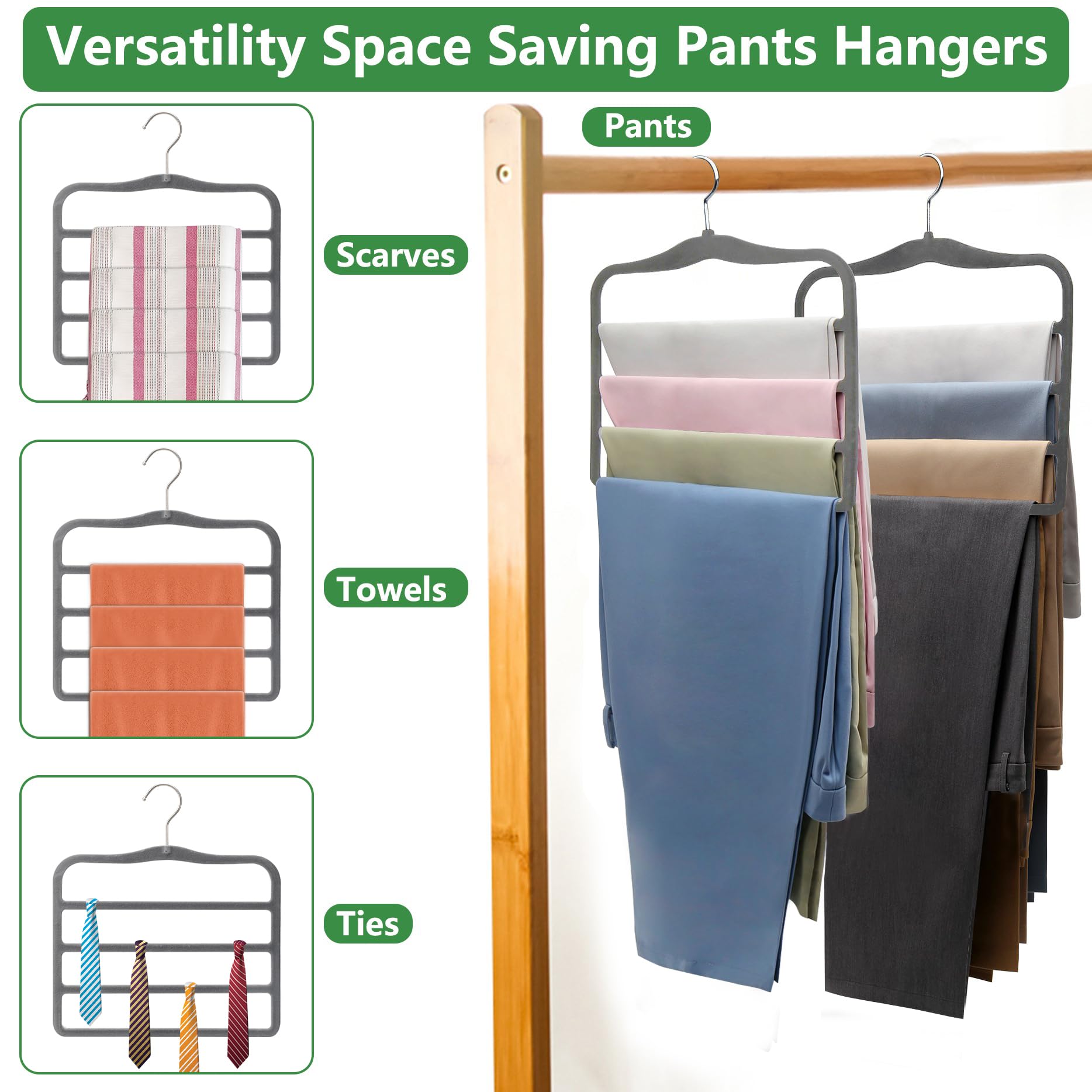 Closet Organizers and Storage,3 Pack Organization and Storage Pants-Hangers-Space-Saving,Velvet Hanger for Dorm Room for College Students Girls Boys Guys Hanging Jean Scarf