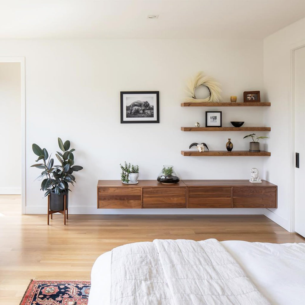 QEEIG Bathroom Floating Shelves for Wall - 15.7" Wall Mounted Shelf Over Toilet Farmhouse Home Decor Display Bookshelf Small 15.7 x 6.7 inch Set of 2, Rustic Brown (008-40BN)