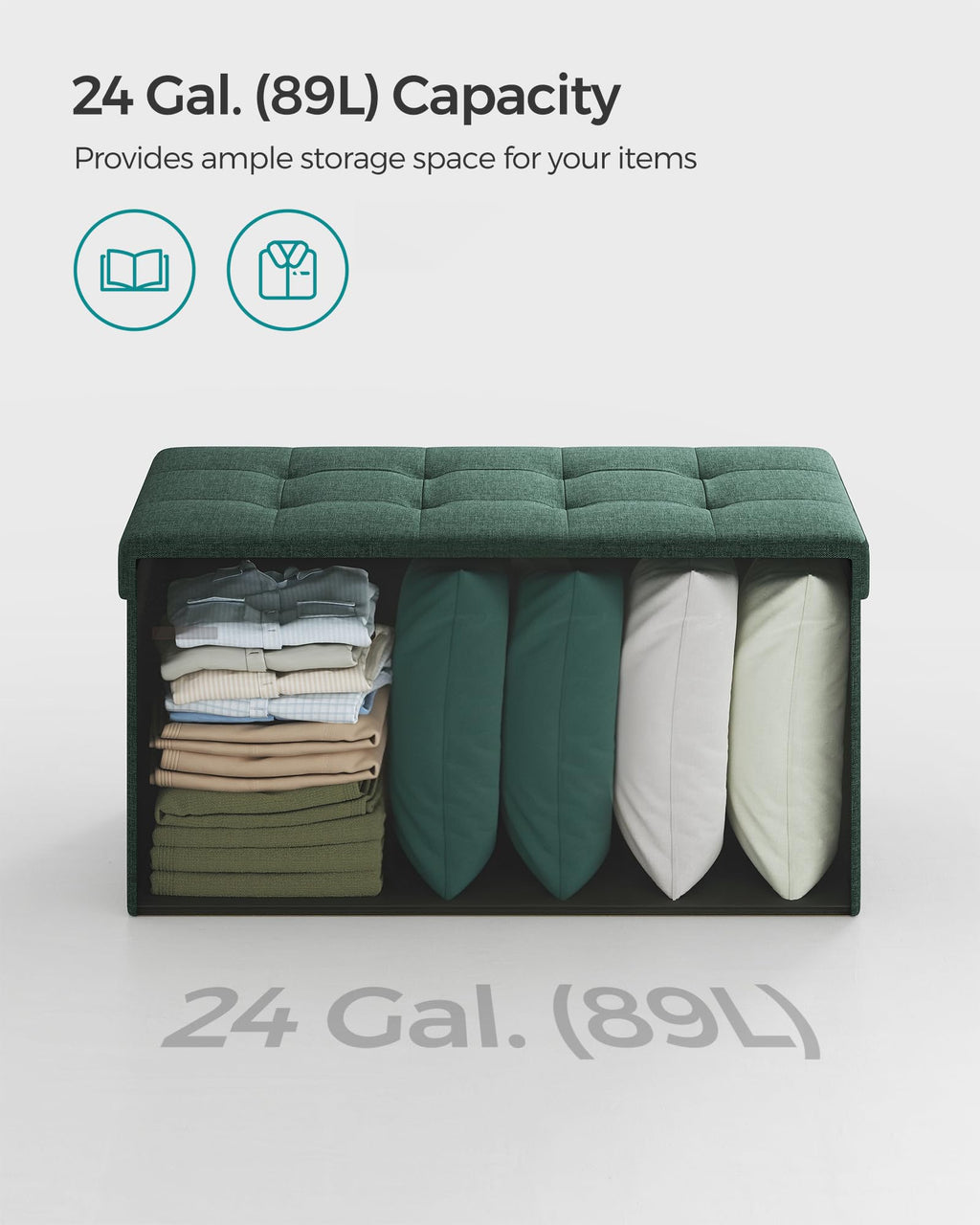 SONGMICS Mazie Collection - 30 Inches Folding Storage Ottoman Bench, Ottoman Foot Rest, End of Bed Bench, Storage Chest, Load 660 lb, for Living Room, Bedroom, Entryway, Ink Black ULSF047B01